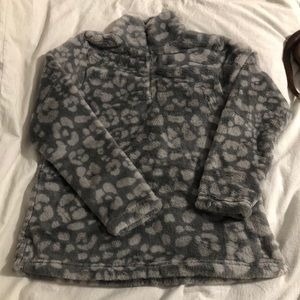 Leopard Print Fuzzy Halfzip Pullover Jacket